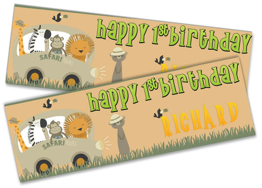 x2 Personalised Birthday Banner Safari Children Kids Party Decoration Poster