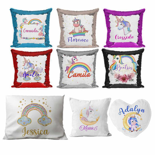 Personalised Cushion Unicorn Sequin Cushion Pillow Printed Birthday Gift 49