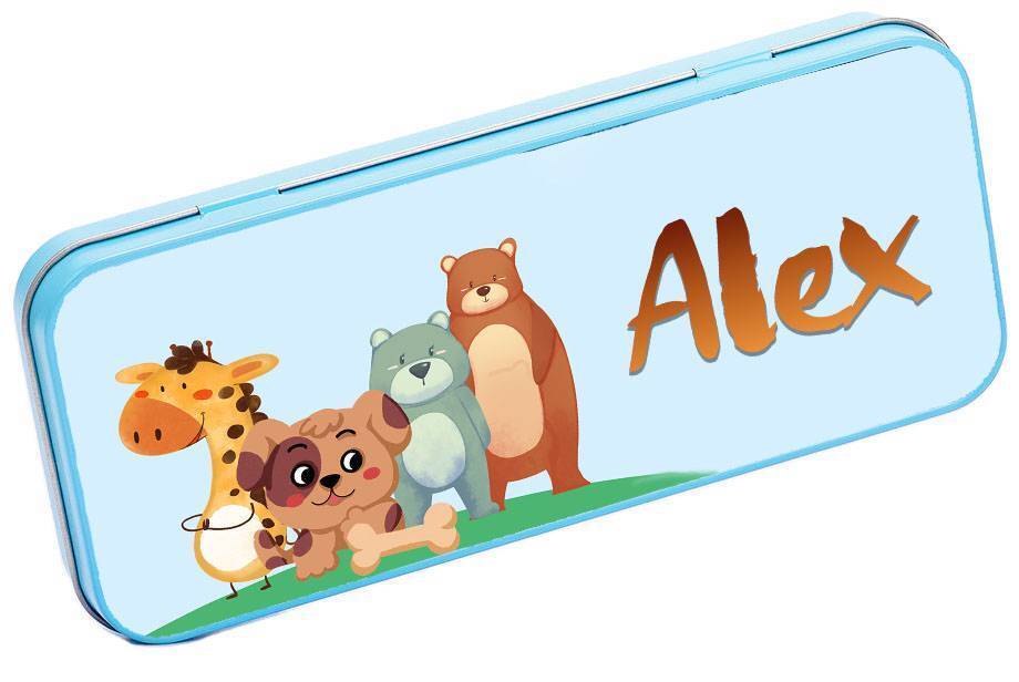 Personalised Any Name Jungle Pencil Case Tin Children School Kids Stationary 18