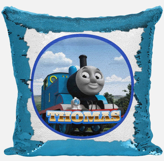 Personalised Thomas Tank Engine Any Name Magic Reveal Sequin Cushion Cover 2