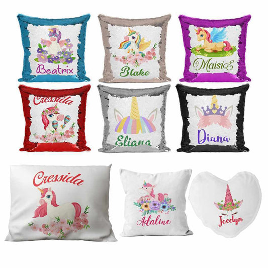 Personalised Cushion Unicorn Sequin Cushion Pillow Printed Birthday Gift 71