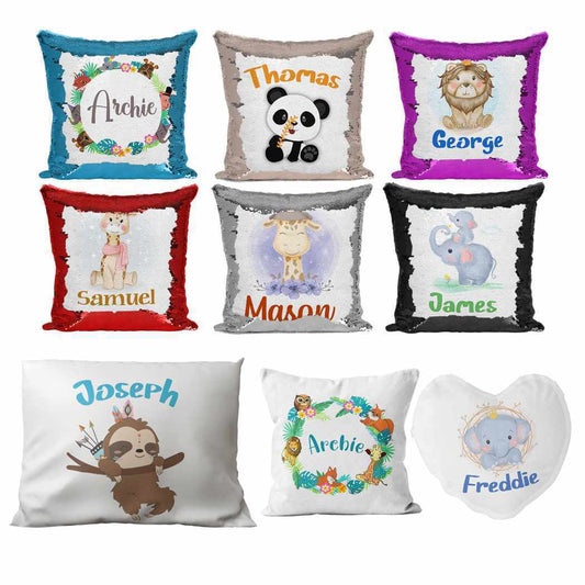 Personalised Cushion Animal Sequin Cushion Pillow Printed Birthday Gift 60