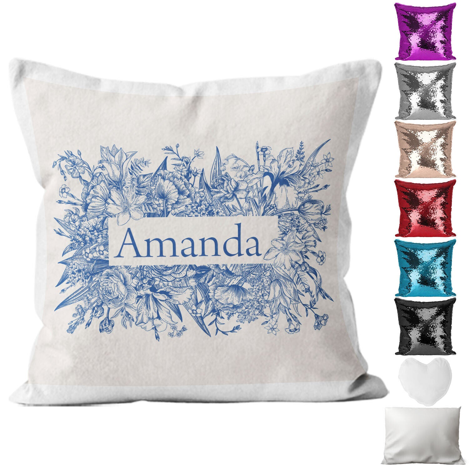 Personalised Cushion Floral Sequin Cushion Pillow Printed Birthday Gift 1