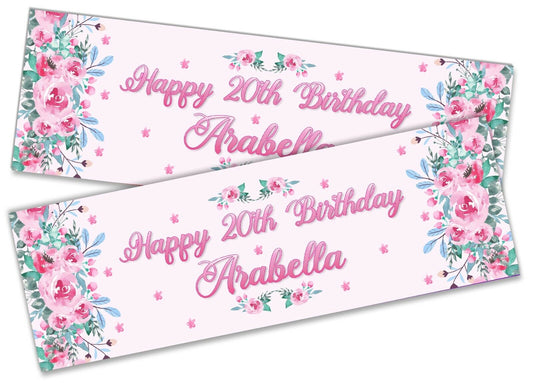 x2 Personalised Birthday Banner Floral Children Kids Party Decoration 57