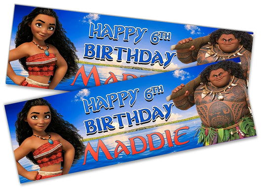 x2 Personalised Birthday Banner Moana Children Kids Party Decoration Poster 10
