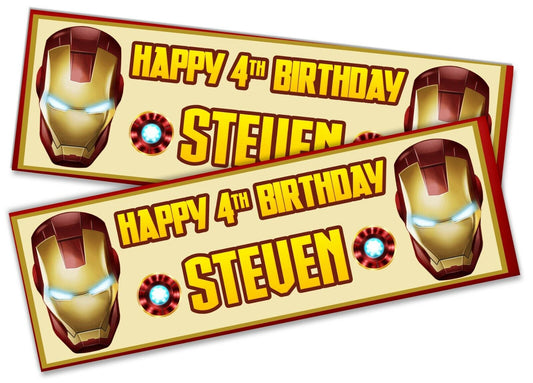 x2 Personalised Birthday Banner Iron Man Children Party Decoration Poster