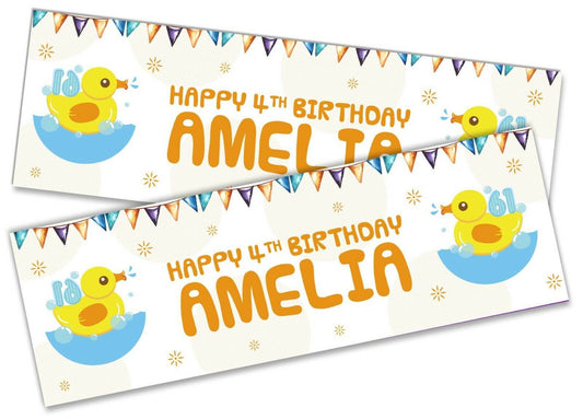 x2 Personalised Birthday Banner Duck Children Kids Party Decoration 265