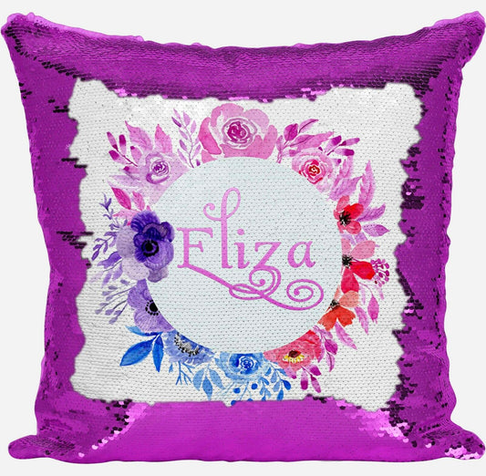 Personalised Floral Any Name Magic Reveal Sequin Cushion Cover Gift Pink 8