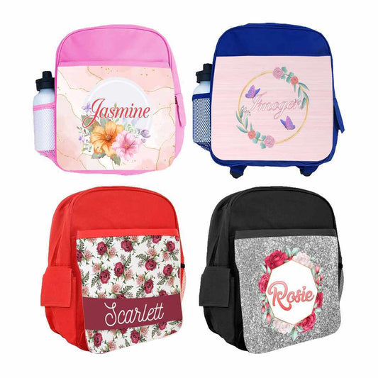 Personalised Kids Backpack Any Name Floral Design Boys Girls kid School Bag 17