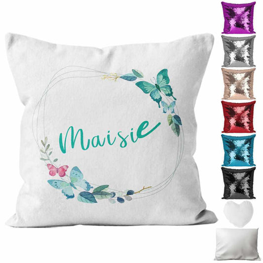 Personalised Cushion Butterfly Sequin Cushion Pillow Printed Birthday Gift 57