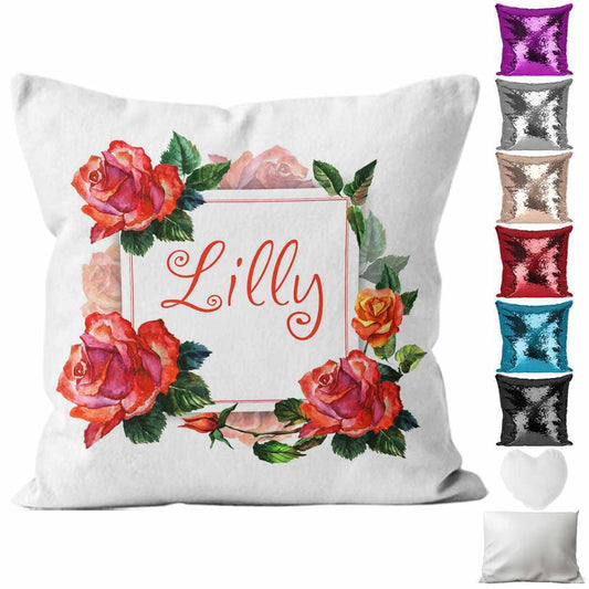 Personalised Cushion Floral Sequin Cushion Pillow Printed Birthday Gift 83