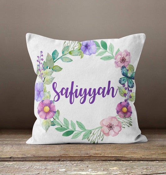 Personalised Any Name Floral Purple Cushion Pillow Custom Printed Birthday Gift