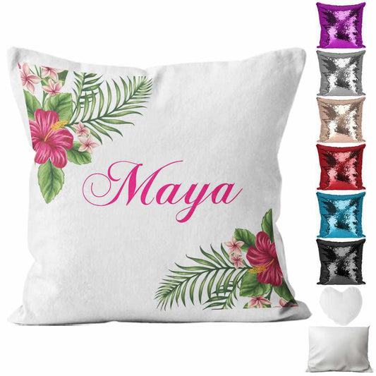 Personalised Cushion Floral Sequin Cushion Pillow Printed Birthday Gift 103