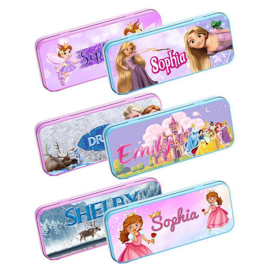 Personalised Any Name Princess Pencil Case Tin Children School Kids Stationary 1