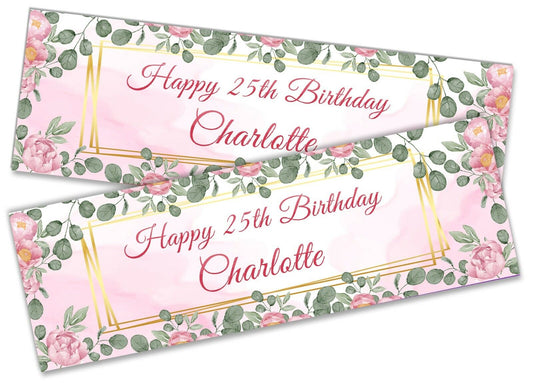 x2 Personalised Birthday Banner Floral Children Kids Party Decoration 85