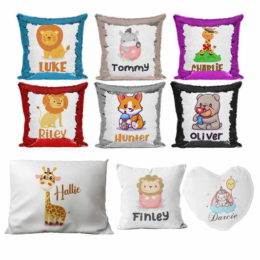 Personalised Cushion Animal Sequin Cushion Pillow Printed Birthday Gift 105