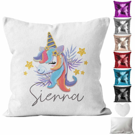 Personalised Cushion Unicorn Sequin Cushion Pillow Printed Birthday Gift 85