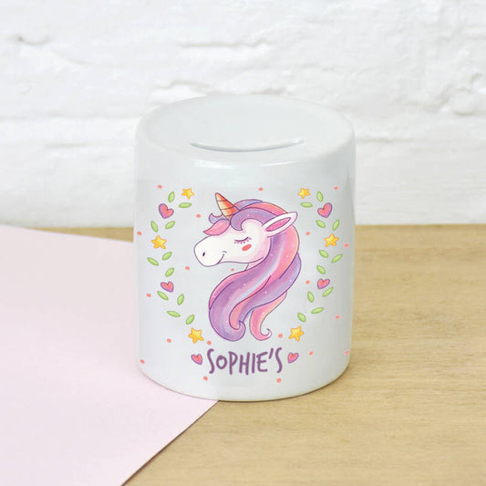 Personalised Any Name Unicorn Kids Childrens Money Box Printed Gift Saving 1