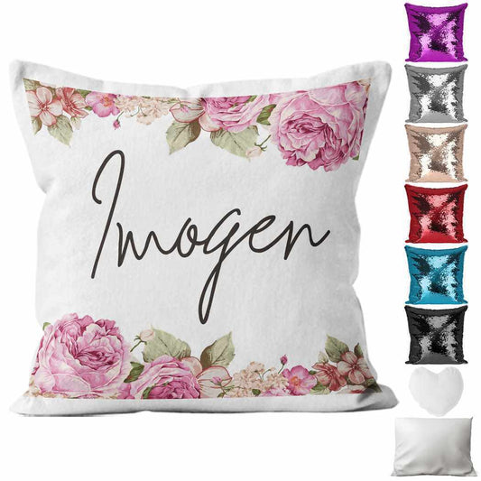 Personalised Cushion Floral Sequin Cushion Pillow Printed Birthday Gift 90
