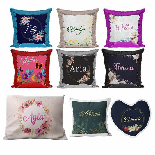 Personalised Cushion Floral Sequin Cushion Pillow Printed Birthday Gift 24