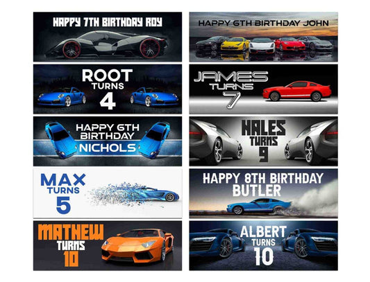 Personalised Birthday Banners Car Design Children Kids Party Decoration 7