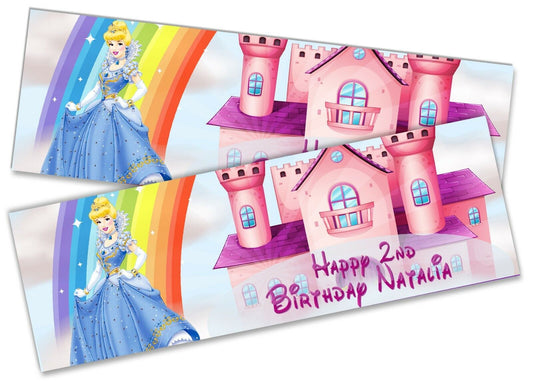 x2 Personalised Birthday Banner Cinderella Children Kids Party Decoration Poster