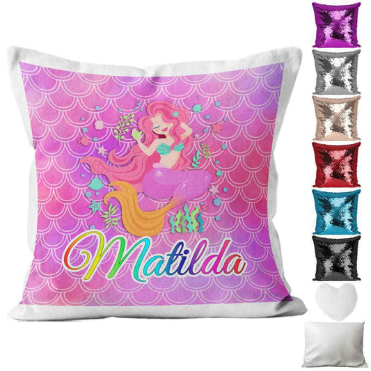 Personalised Cushion Mermaid Sequin Cushion Pillow Printed Birthday Gift 31