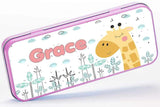 Personalised Any Name Giraffe Pencil Case Tin Girls School Kids Stationary 452