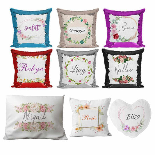 Personalised Cushion Floral Sequin Cushion Pillow Printed Birthday Gift 93