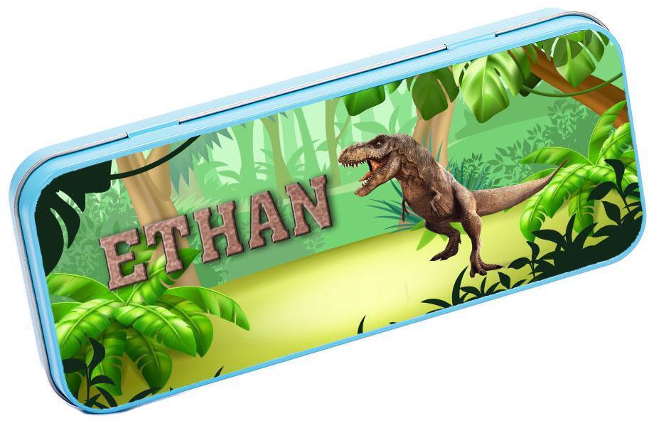 Personalised Any Name Dinosaur Pencil Case Tin Children School Kids Stationary 7