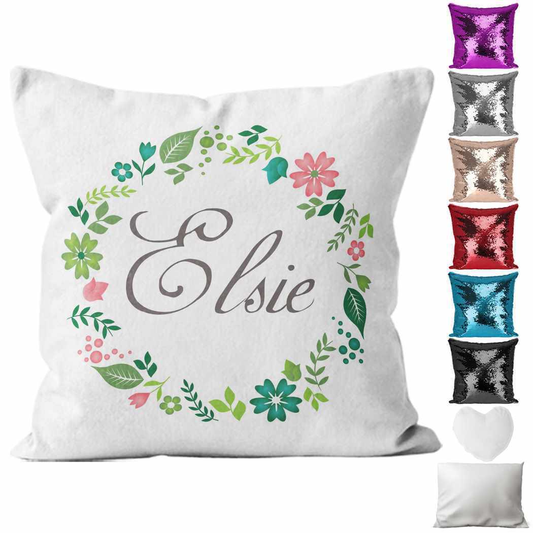Personalised Cushion Floral Sequin Cushion Pillow Printed Birthday Gift 98