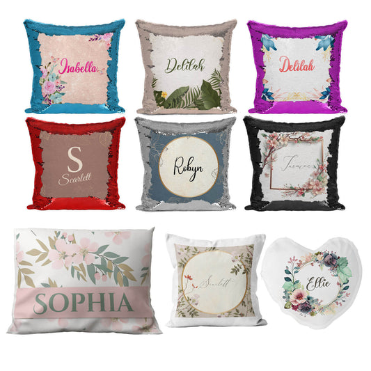 Personalised Cushion Floral Sequin Cushion Pillow Printed Birthday Gift 5