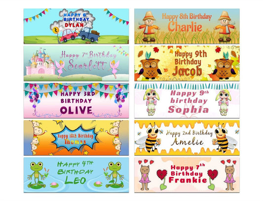 Personalised Birthday Banners Generic Design Children Kids Party Decoration 155