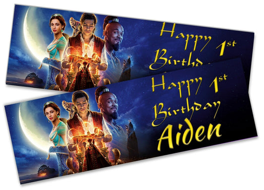 x2 Personalised Birthday Banner Aladdin Children Kids Party Decoration Poster 5