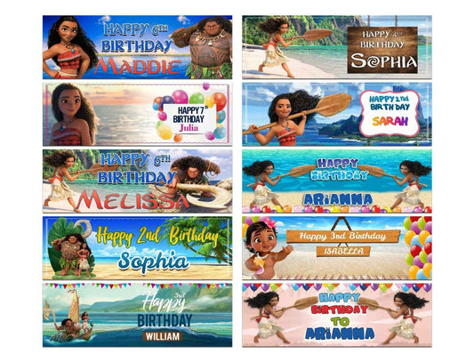 Personalised Birthday Banners Moana Design Children Kids Party Decoration 65