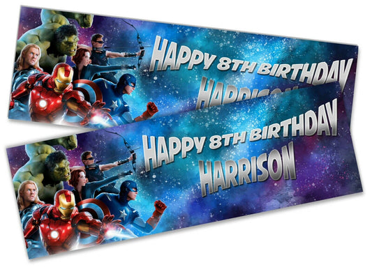 x2 Personalised Birthday Banner Avengers Children Kids Party Decoration Poster 5