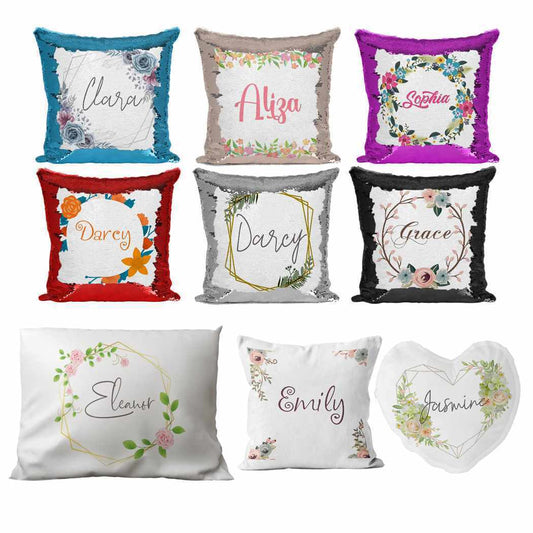 Personalised Cushion Floral Sequin Cushion Pillow Printed Birthday Gift 94
