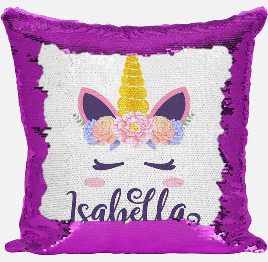 Personalised Unicorn Any Name Magic Reveal Sequin Cushion Cover Gift Pink 8