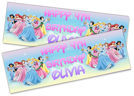 x2 Personalised Birthday Banner Princess Children Party Decoration Poster 9