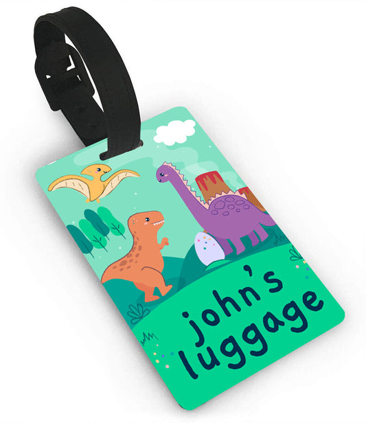 Personalised Dinosaur Design Luggage Tag Any Name Printed Tag Kids Childrens 2