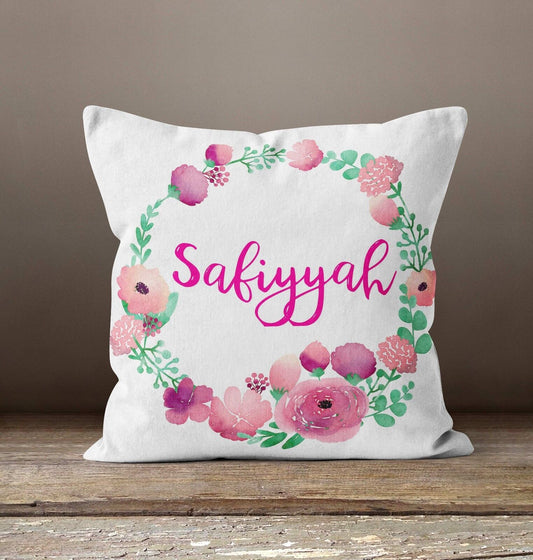 Personalised Any Name Floral Pink Cushion Pillow Custom Printed Birthday Gift