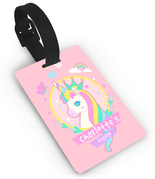 Personalised Unicorn Luggage Tag Any Name Printed Tag Kids Childrens