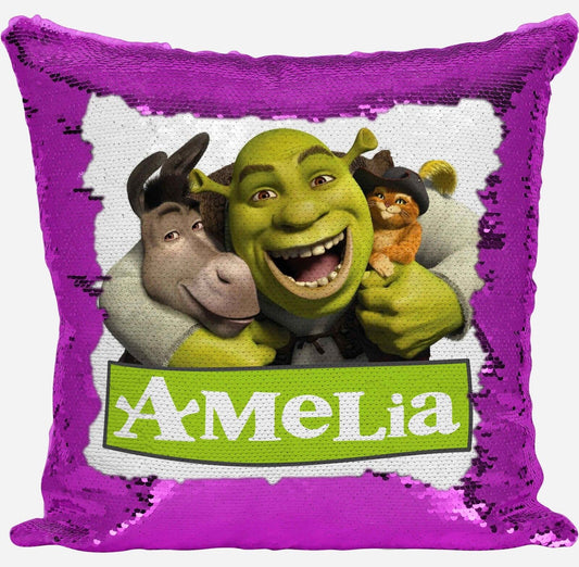 Personalised Shrek Any Name Magic Reveal Pink Sequin Cushion Cover Gift 2