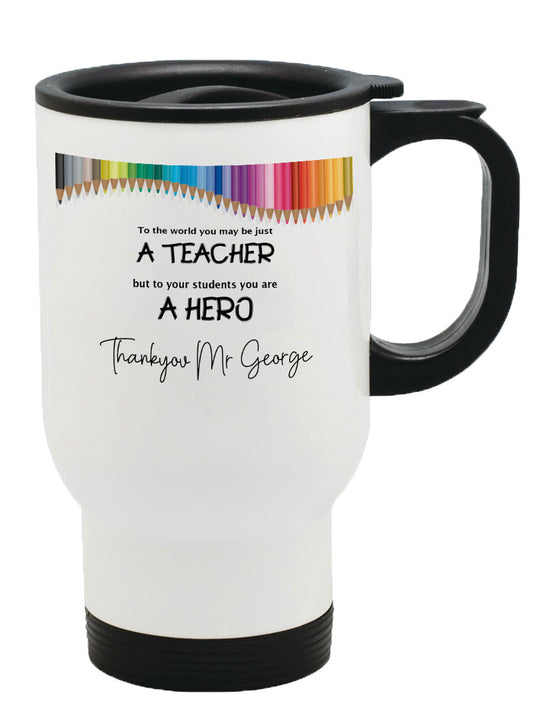 Personalised Any Name Thank you Teacher Mug Thermal Travel Mug Flask Coffee Tea 56