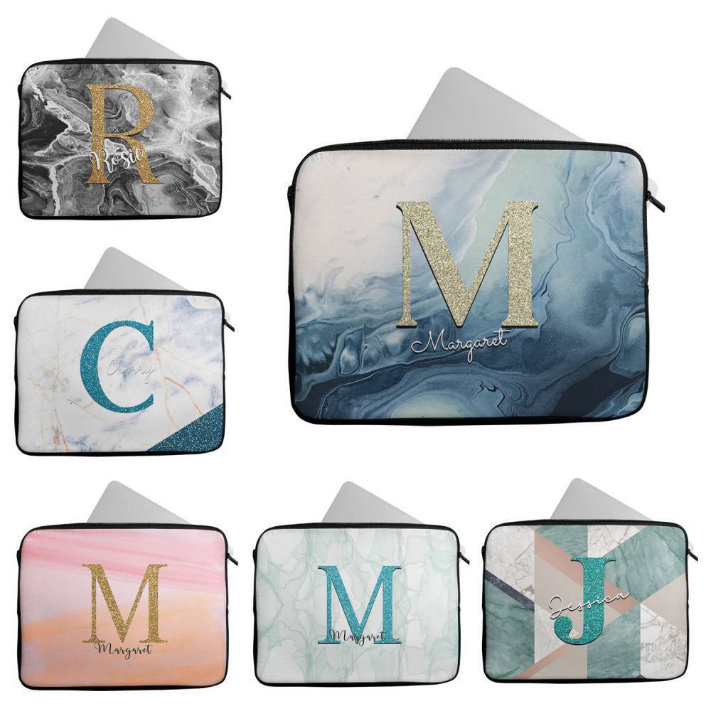 Personalised Any Name Marble Glitter Design Laptop Case Sleeve Tablet Bag 106