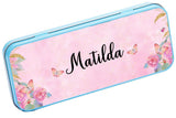 Personalised Any Name Floral Pencil Case Tin Children School Kids Stationary 20