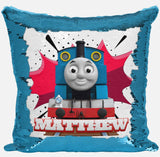 Personalised Thomas Tank Engine Any Name Magic Reveal Sequin Cushion Cover 1