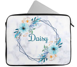 Personalised Any Name Floral Design Laptop Case Sleeve Tablet Bag 65