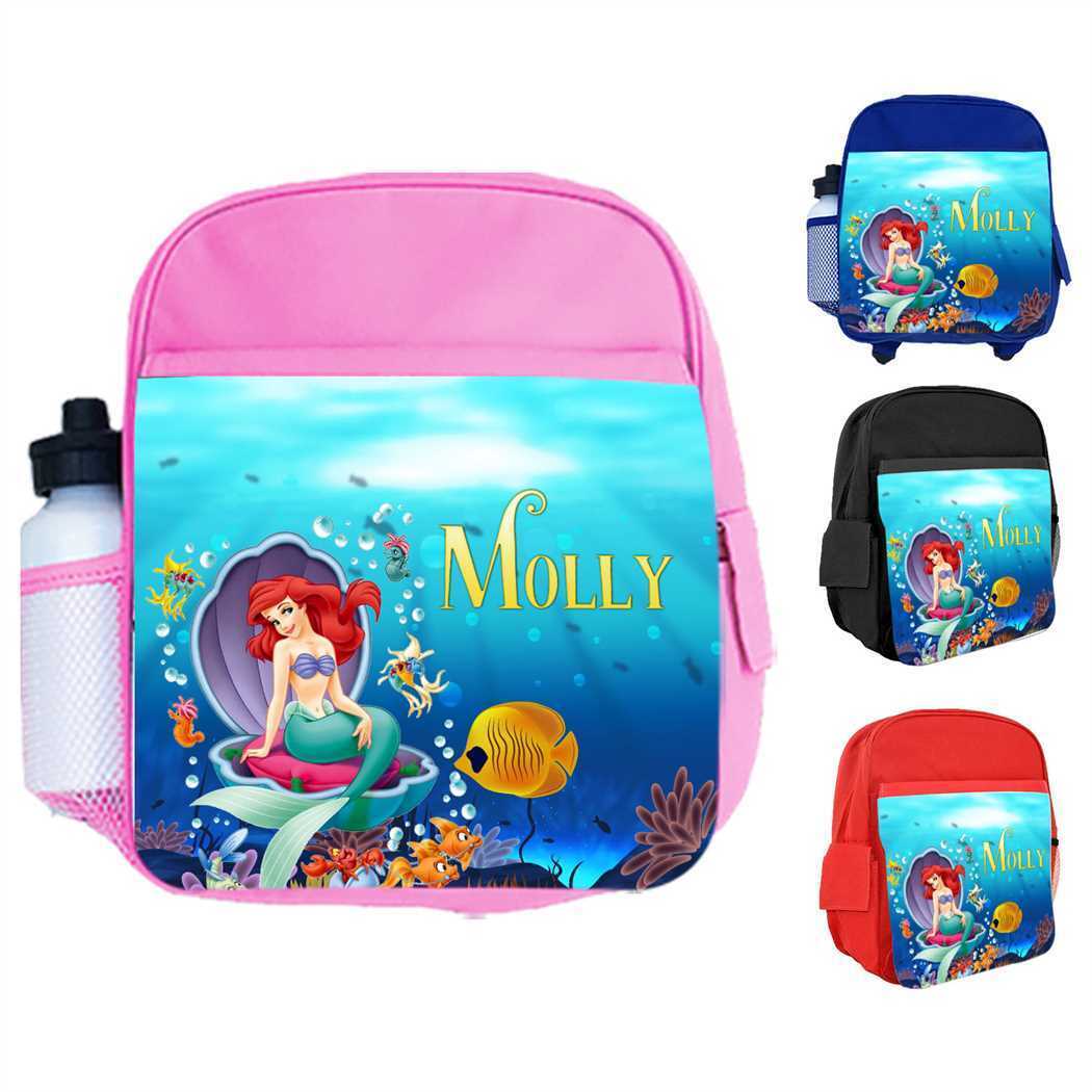 Personalised Kids Backpack Any Name Mermaid Design Boys Girls kid School Bag 25