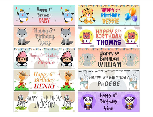 Personalised Birthday Banners Generic Design Children Kids Party Decoration 138